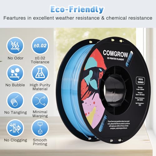 Image of Comgrow PETG 3D Printer Filament 1.75mm, High Precision and Tough 3D Printer Filament 1kg (2.2LBS), Dimensional Accuracy + /- 0.02 mm, Fit Most 3D Printers Gradient Light Blue White