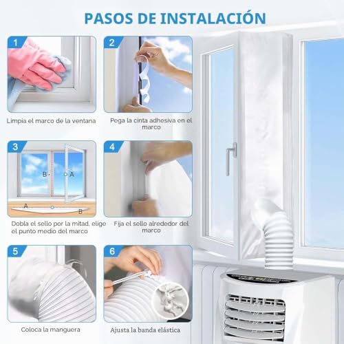 AC window kit que bloquea el aire caliente con tejido impermeable y cierre universal 2