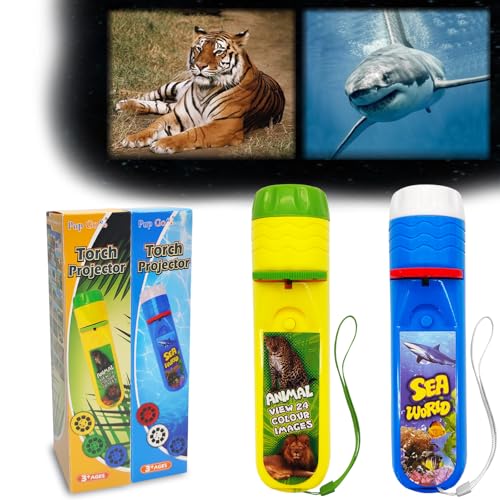 Pup Go Pack de 2 linternas y Proyectores Wild Animal & Seaworld con 6 Discos y 48 Imágenes, Juguetes Ideales para Niños 3 4 5 6 7 Años, linterna Regalo, Kit Científico Educativo para Niños y Niñas