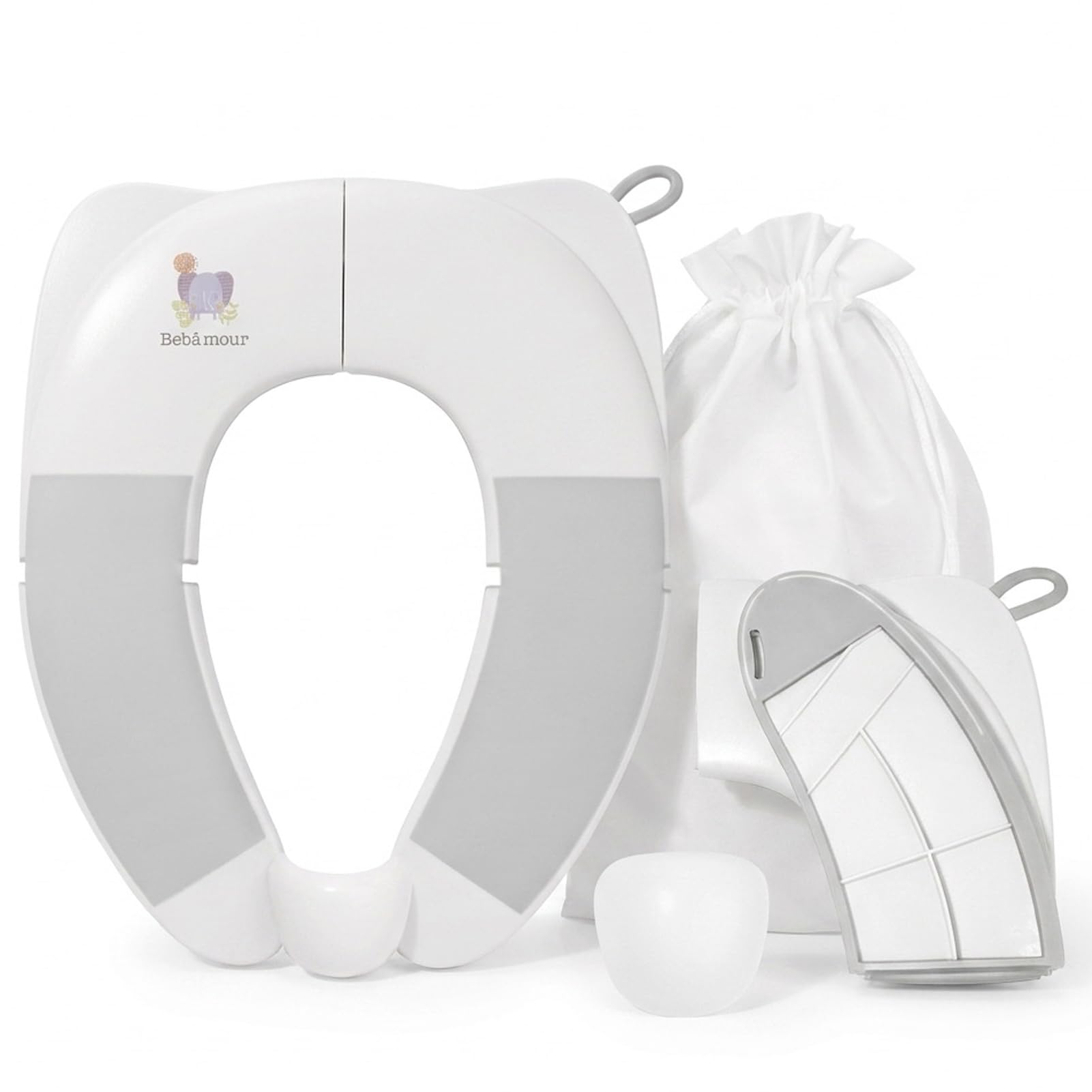 Bebamour Sedile WC pieghevole per bambini, portatile, da viaggio, con cuscinetti antiscivolo e paraspruzzi, compatto e leggero, adatto per WC standard del Regno Unito,coniglio