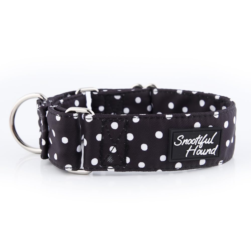 Snootiful Hound Padded Martingale Collar, Black & White Polka Dot, Ideal for Greyhounds Whippets