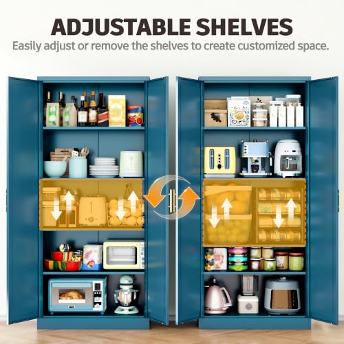 Image of 71 inch Metal Storage Cabinet with 2 Doors, 4 Adjustable Shelves