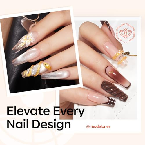 Image of modelones 3D Gel Nail Art, 2Pcs Clear Gold Sculpting Gel Nail Glue for Nail Charms Gems Chrome Nail Powder Rhinestone No Wipe Molding Nail Art DIY Home for Drawing Designs 15g*2