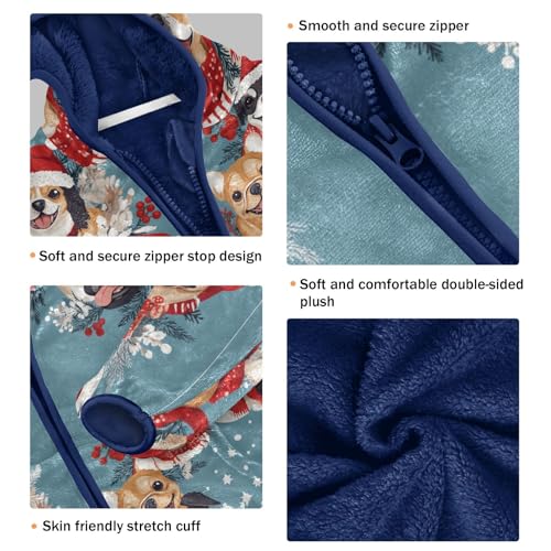 Dogs with Christmas Scarf and Hat Girls Fleece Jacket Girls Fall Jacket Girls Zip Up Hoodie Girls Sherpa Jacket 2-10T3