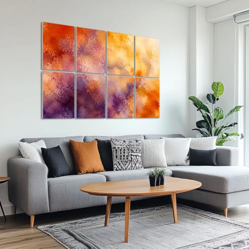 8 paneles acústicos decorativos autoadhesivos, 48x32 pulgadas, tonos vibrantes con diseño abstracto en acuarela, detalles en amarillo, naranja y púrpura miniatura 6
