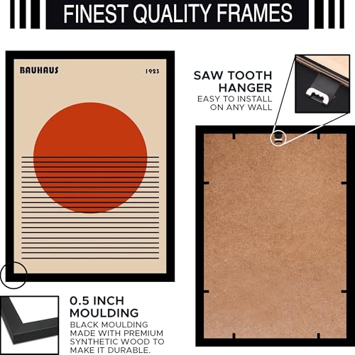 Image of BLINKART Vintage Bauhaus Retro Geometric Aesthetic Poster Gallery | Colorful Wrap Framed For Home Office Studio Living Room Modern Art Studio Decoration Abstract Shapes | (d144) | 13x10 Inch
