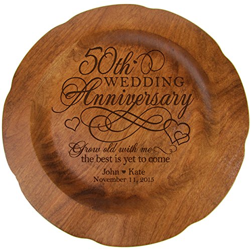 Product Image of the LifeSong Milestones Personalized 50th Wedding Anniversary Plate Gift for Her, Happy 50 Year Anniversary for Him, 12' D Custom Engraved for Husband or Wife USA Made (50th Year with Hearts)