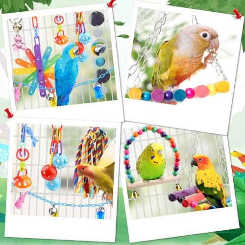 QUOZUO 9 Pcs Parakeet Cockatiel Bird Toys, Parrots Cage Accessories Swing Rope Hanging Wooden Perch Chewing Toy for Budgerigar, Parrot, Cockatiel - Image 3