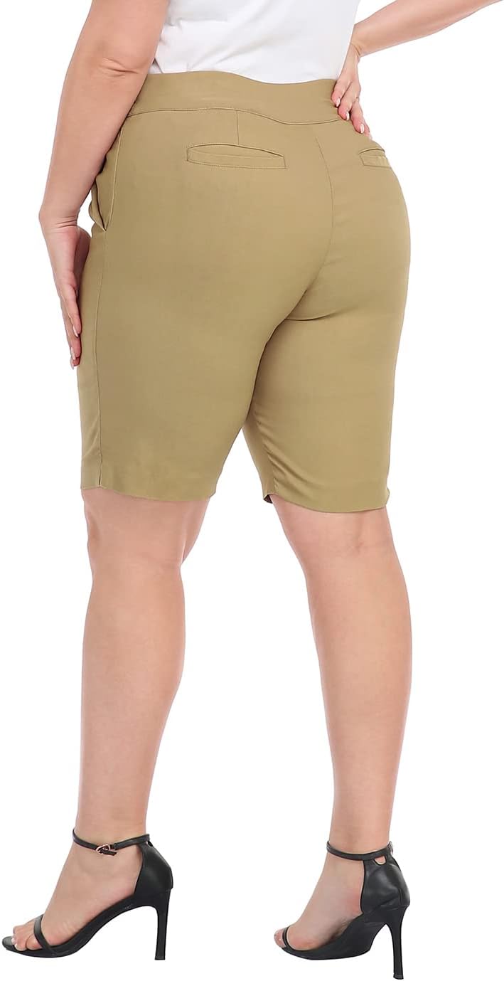 HDE Women's Plus Size Bermuda Shorts Mid Rise 10" Inseam Shorts with Pockets