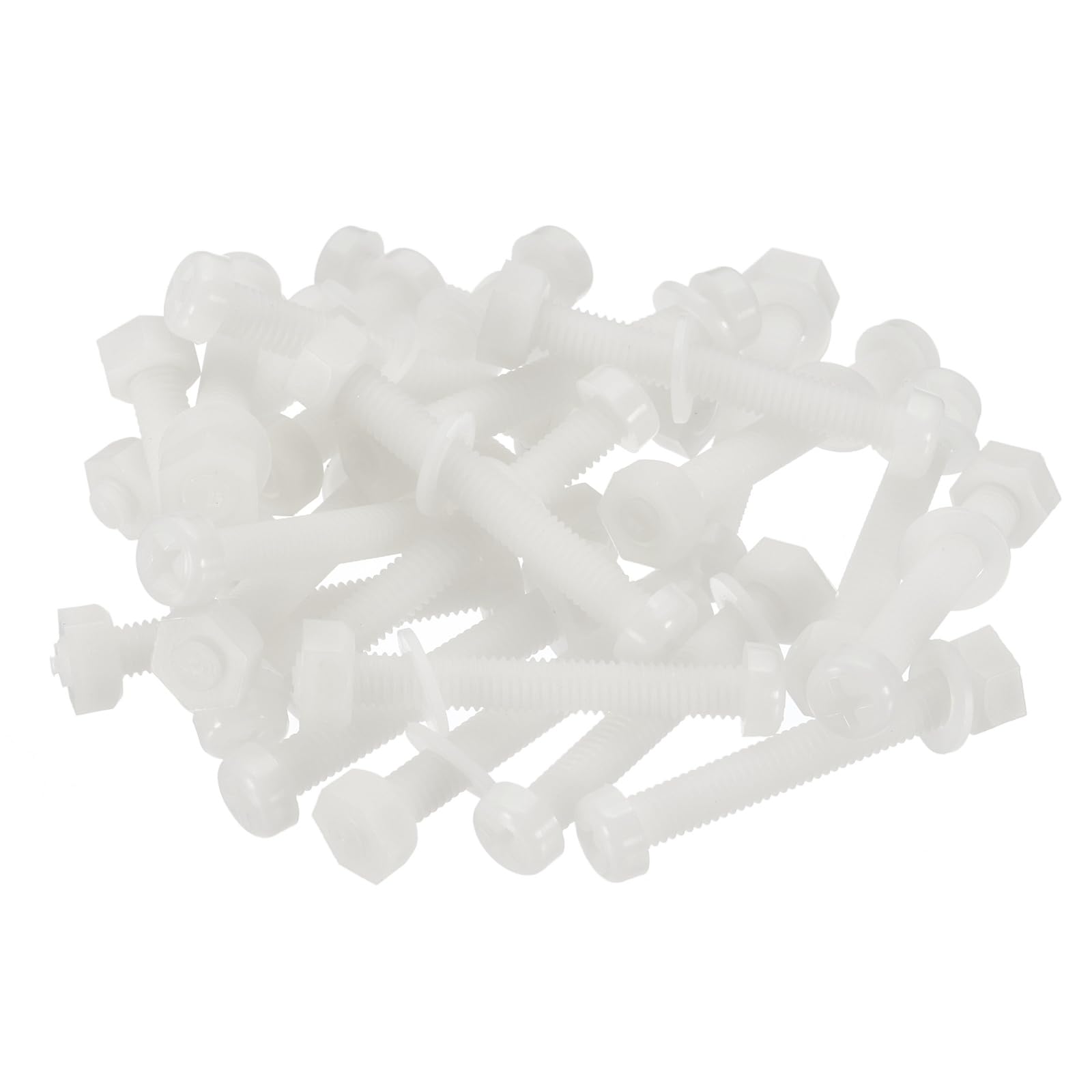 PATIKIL M6x45mm White Nylon Bolts Plastic Nuts Full Thread Head Screws, 24 Pcs