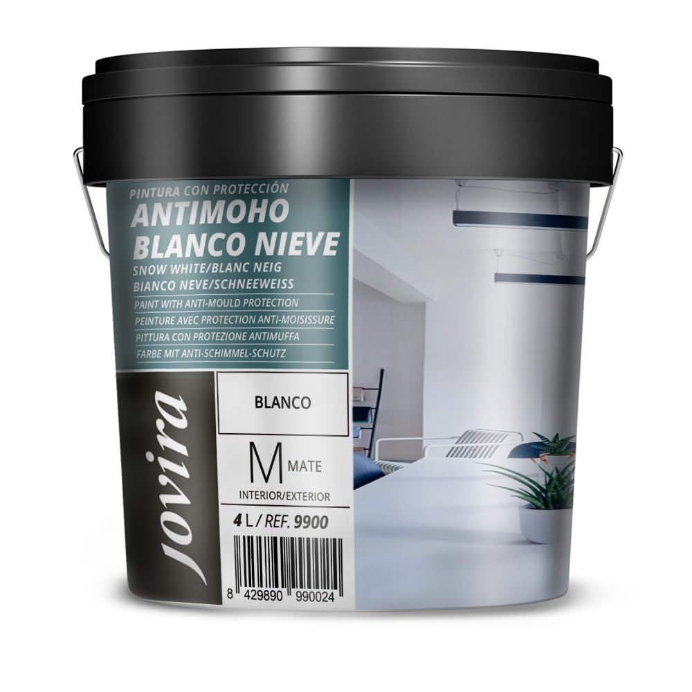 JOVIRA PINTURAS Peinture avec protecteur anti-moisissure, blanc neige. Peinture plastique mate avec un bon pouvoir couvrant et une bonne blancheur. (4 Litres, Blanc Neige)