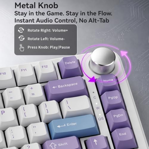 Image of AJAZZ AK820 HE Wired 75% Gaming Keyboard, Hall Effect Magnetic Switch with Rapid Trigger, 8KHz Polling Rate, Gasket Mount, PBT Keycaps, RGB Backlit, Metal Volume Knob for PC /Mac, Purple