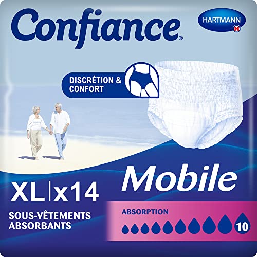 Confiance Mobile - Slips Absorbants pour Hommes et Femmes - Niveau d'Absorption = 10 gouttes (Fuites Urinaires Importantes) - Discrets et efficaces - pH Neutre...