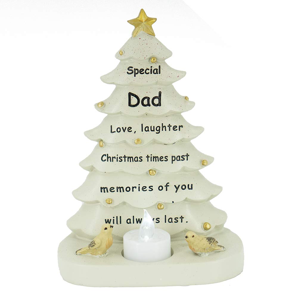 Special Dad Christmas Tree & Robin Memorial Tealight Candle Ornament Plaque With Verse