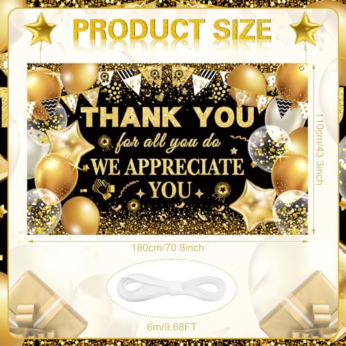 We Appreciate You Thank You Decorations Black & Gold Thank You Banner Backdrop Employee & Staff Appreciation Gifts for Pastor, Teacher, Doctor & Retirement Party Decor