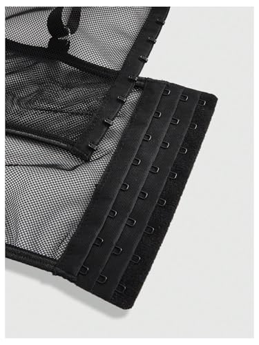 SHENHE Women's Plus Size PU Leather Lace Up Sheer Mesh Corset Bustier Sexy Goth Crop Top Cami4