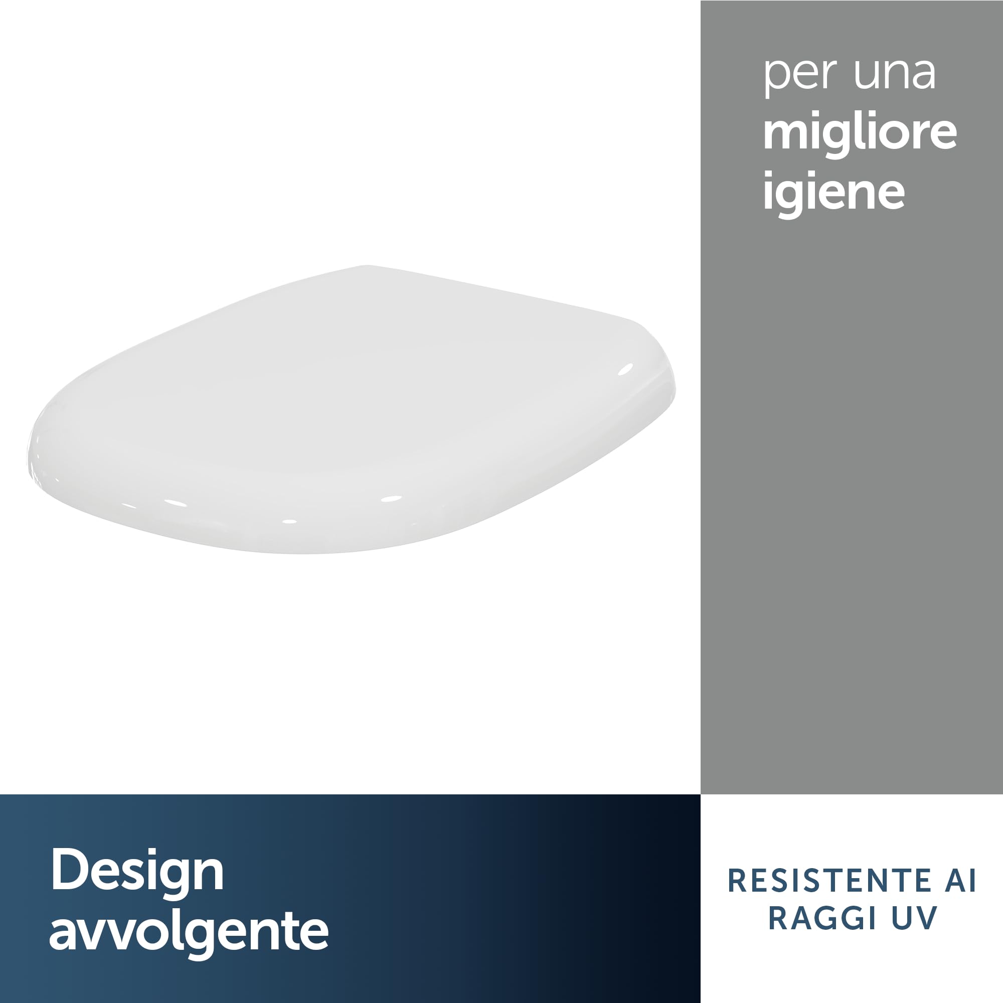 Ideal Standard Tesi Sedile WC, forma arrotondata, Sedile del water resistente, incluso set di cerniere per una facile installazione, in robusto duroplast – Bianco (365x440x60 mm)