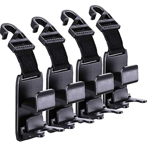 KOOPAO Car Seat Headrest Hook, 4 Pack Universal Car Storage Headrest Hanger Holder Hooks, Vehicle Strong and Durable Backseat Hanger for Handbag Purse Coat and Grocery Bag Cover