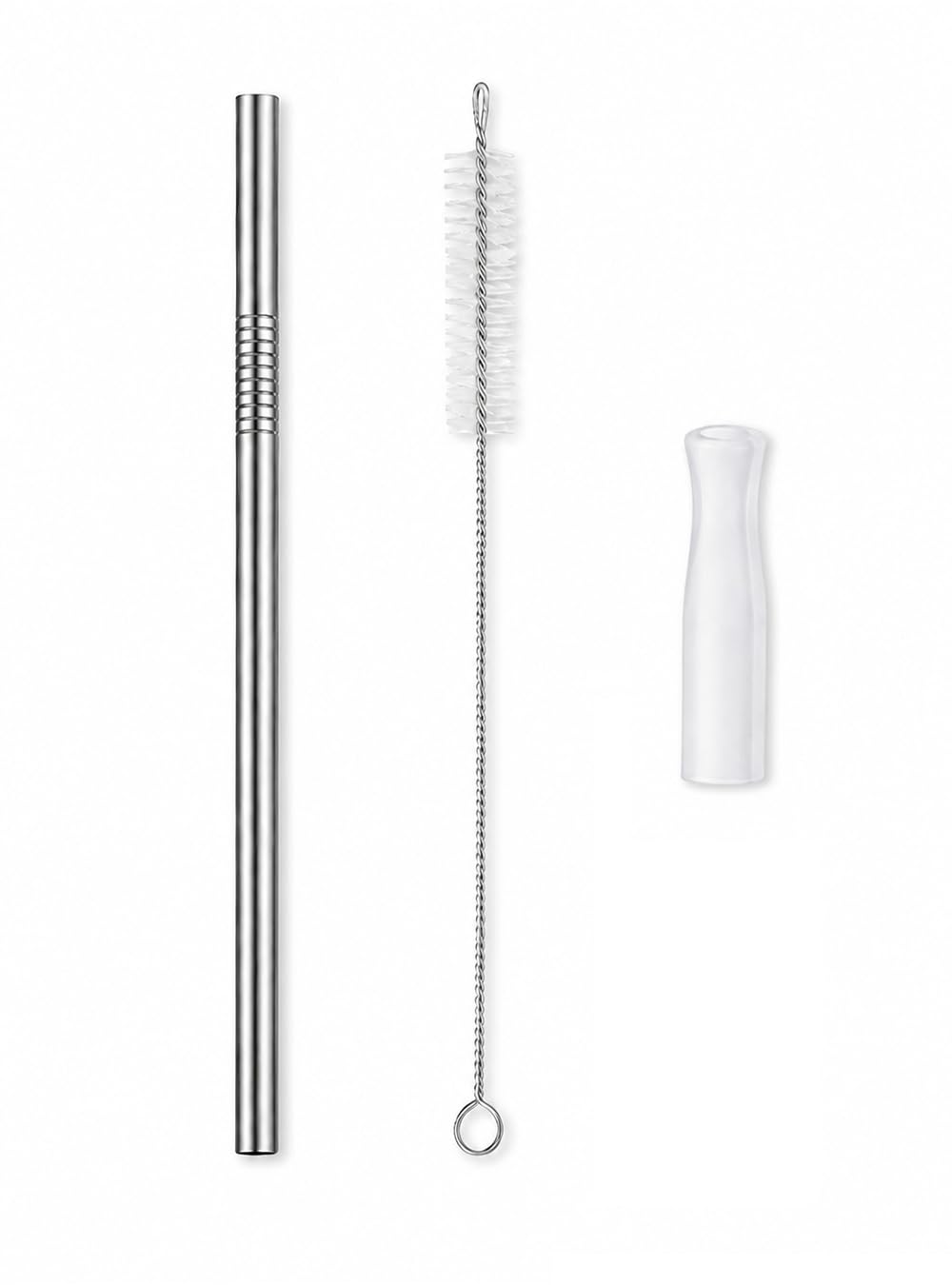 XIANFQNKJ ステンレスストロー 長さ21.5cm 外径6mm ブラシ シリコン口付き タンブラー用