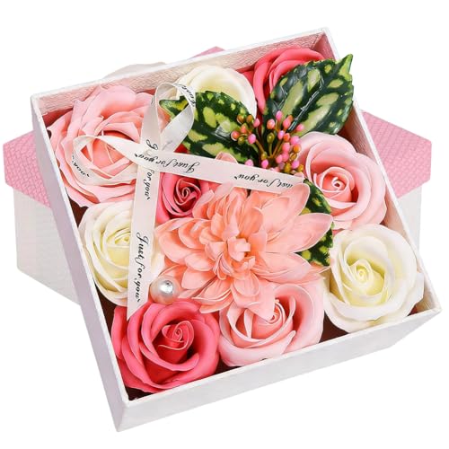 Caixa de presente de flores de sabão de rosas - conjunto de sabão artificial realista feito à mão, presente romântico de luxo para ela, dia dos namorados, aniversário, Natal, presente de