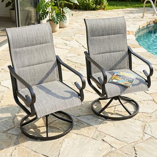 NUU GARDEN Patio Swivel Dining Chairs Set of 2, Outdoor Swivel Rocker Chairs with High Back Textilene Seat and Powder Coated Frame, for Lawn Porch Garden, Light Gray