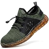  COOU Arbeitsschuhe Herren S3 Leicht Comfort Sicherheitsschuhe rutschfest Sportlich Jogger Sneaker für Frauen Männer, Grün, 44 EU