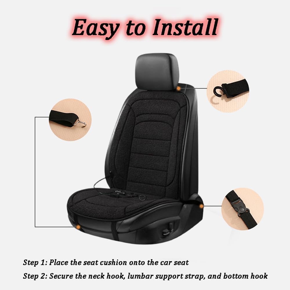 Auto Termico Cuscino Sedile per Kia Sportage 2018-2023 2024 2025 2026, Caldo Comodo Antiscivolo Inverno Coprisedili Auto Accessori,1 Piece Set-Black