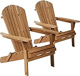 Folding Wooden Adirondack Chair Patio Chairs Lounger Chair Folding Weather Resistant Accent Furniture w/Arms Solid Wooden Heavy Duty Modern Lawn Chair for Deck, Backyard, Garden Natural Set of 2