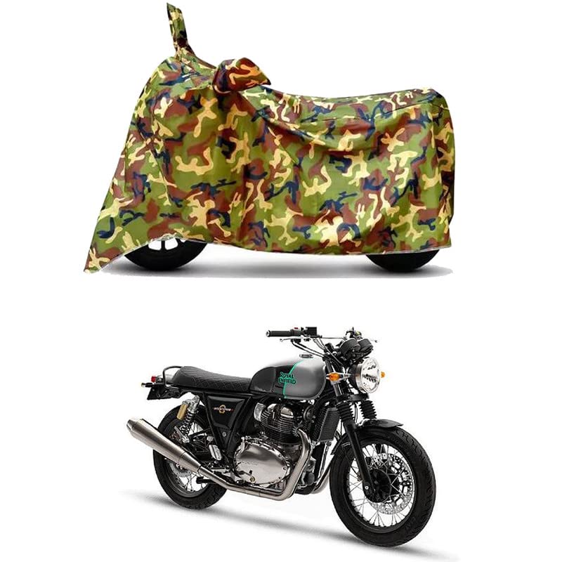 Image of Waterproof 100% PVC Coated Bike Scooty Two Wheeler Body Cover Compatible For Royal Enfie Interceptor 650 Mark /UV-Ray /Heat Protection /Birds Dropping /Scratchproof /Dust proof[6X6 Jungle Print]