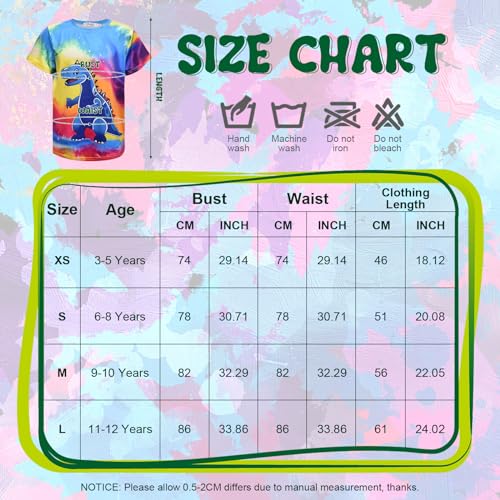 Image of Boys Tie Dye Shirts 3-12 Years Hippies Senior Crewneck Short Sleeve Rainbow Tee for Kids (US, Age, 3 Years, 5 Years, Dinosaur)