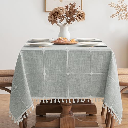 MIULEE Manteles Mesa Rectangular 100x140cm Gris a Cuadros Tela Impermeable Borlas Mantel Elegante Rectangle para Mesa de Comedor