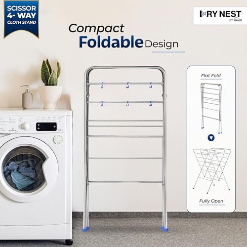 Image of HAVAI DryNest 3kg Heavy Duty Premium Cloth Drying Stand | 4-Way Foldable Stainless Steel Clothes Dryer | 20 Rods with Hanger Hooks | 30kg Load Capacity | Strong & Stable | 2 Year Warranty