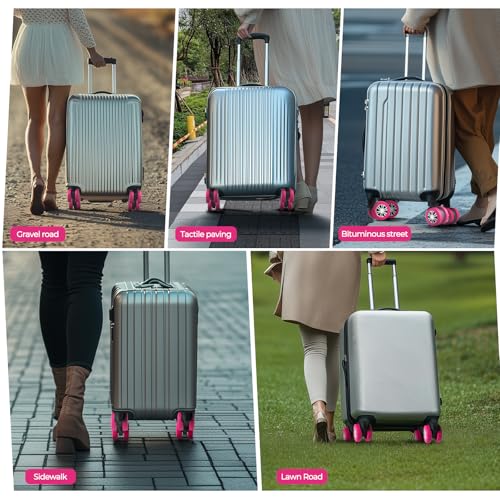 Image of 8Pcs Upgrade Luggage Wheel Covers,Essential Travel Accessories, Hot pink, Soft, Silent. Protect Luggage Wheels