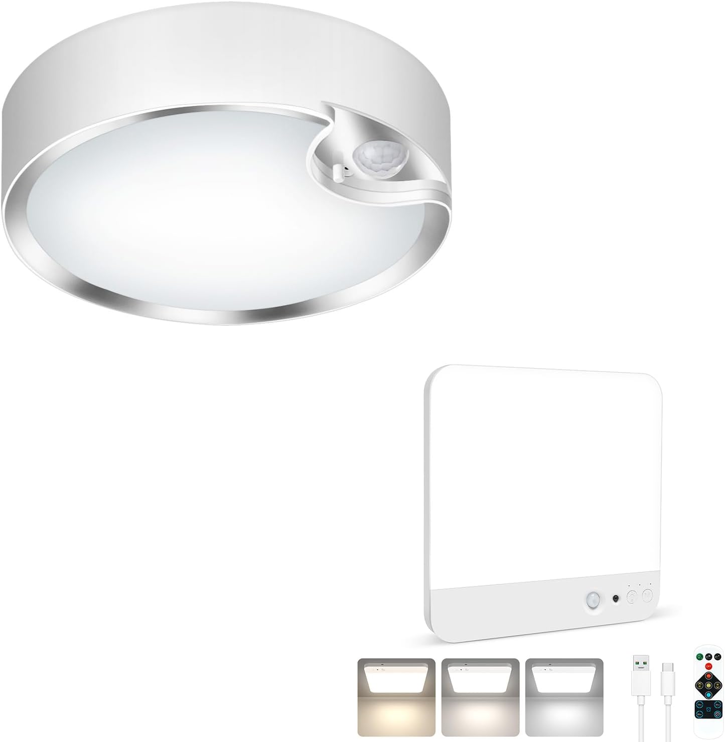 TOOWELL Battery Operated Motion Sensor Ceiling Light & Rechargeable Motion Sensor Closet Light with Remote