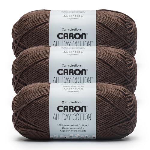 Image of Caron All Day Cotton - 3 Pack of 173 Yards /3.52 oz Coffee Bean 100% Mercerized Cotton Yarn