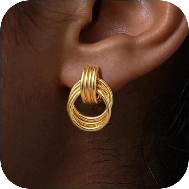 Chunky Knot Earrings for Women Gold Silver Geometric Dangle Earrings Fashion Jewelry Christmas Gifts