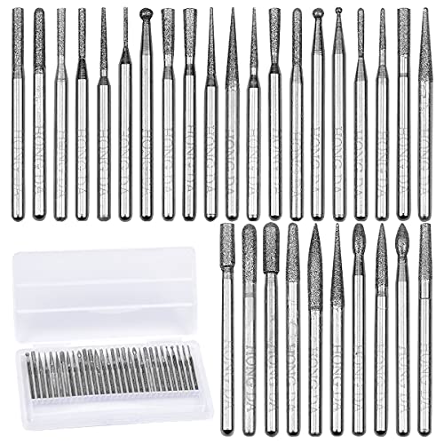 30Pcs Fresas de Diamante Juego, Pasadores de Rectificado de Fresas Diamante Molinos de diamante Juego de fresas de Escofina Rotativa Juego de Cortadores con Herramientas Rotativas de Vástago de 3 mm