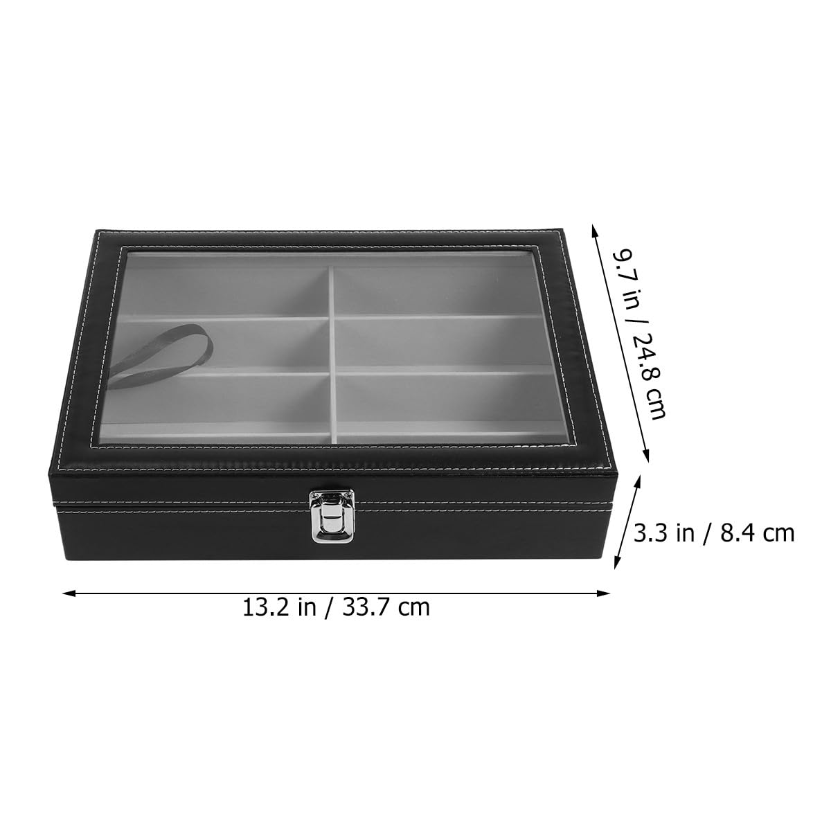 Veemoon Scatola Nero Specchio Portaocchiali con Scomparti Sole a 8 | Pannello in Mdf, Rivestimento Pu, Interno in Flanella, Inserti in Metallo e Vetro