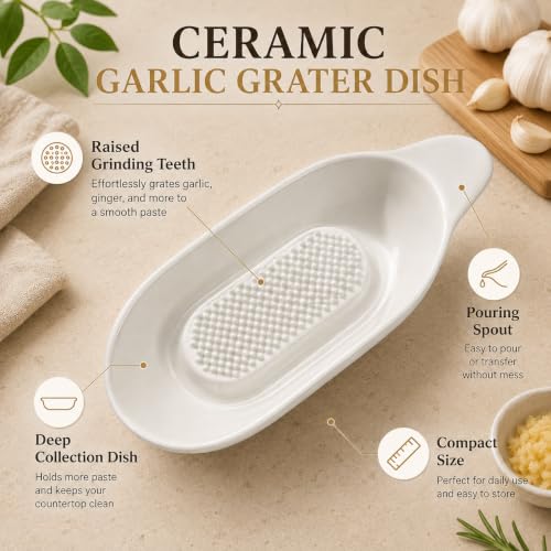 Image of Ceramic Handheld Ginger Garlic Grater Mini Mortar Spice Tool Kitchen Zester Citrus Fruit Grating Plate Nonstick Small Size Easy Clean Home Cooking Accessory (Rectangle)