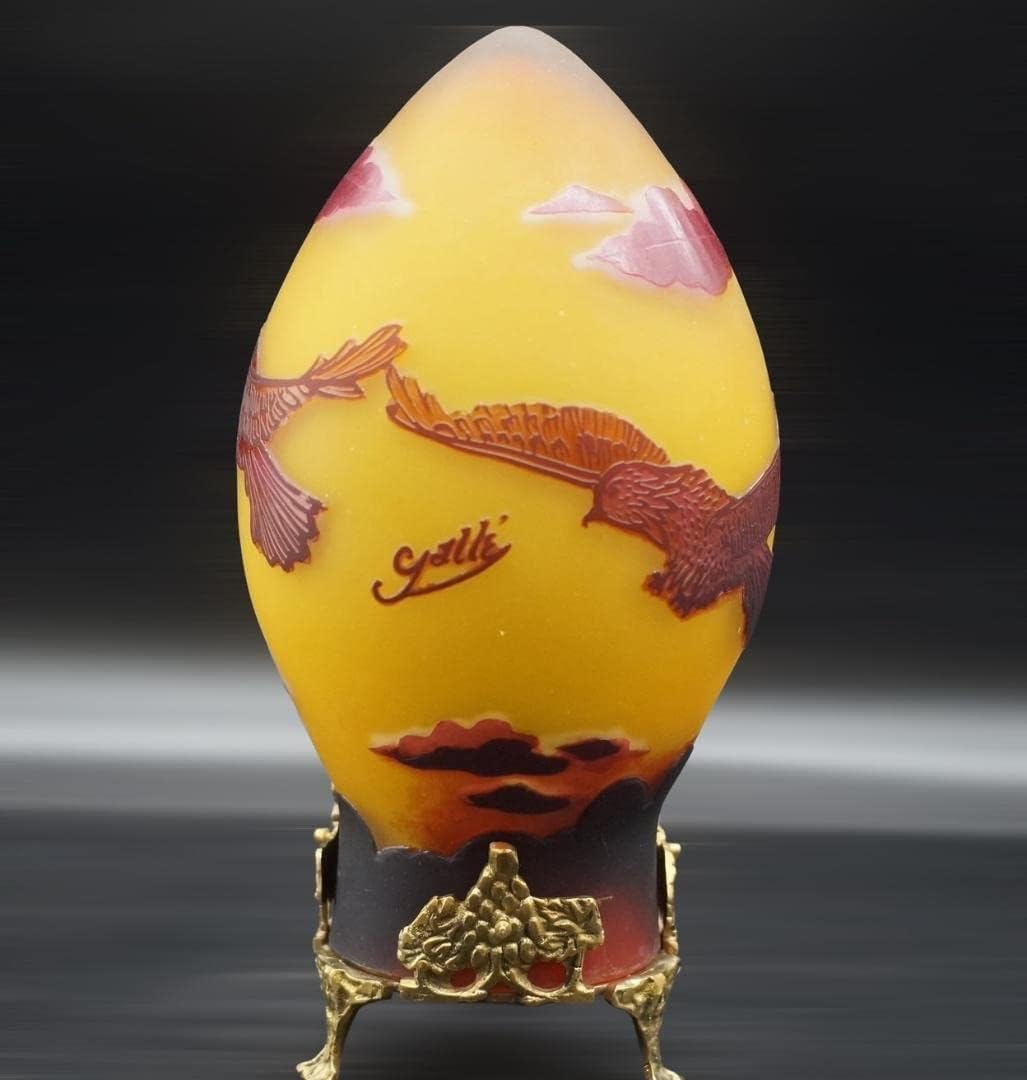 証明書エミールガレ 一灯ランプ 鷹紋 カメオ彫り 被せガラス 高さ