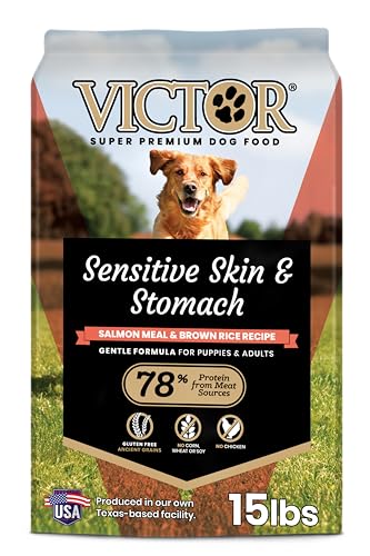 Image of VICTOR Sensitive Skin & Stomach - Salmon Meal & Brown Rice Dog Food, 15 lb | Super Premium Dog Food, Gluten Free, No Chicken, Ideal for Dogs with Allergies, Dry Kibble, Adult and Puppy Dog Food, 15lbs