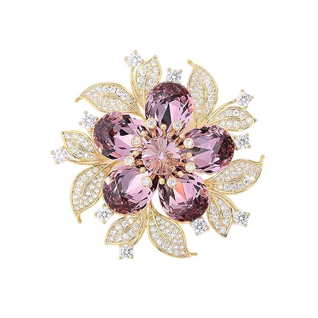 Elegant Purple Diamond Flower Brooch Pin for Women – Gold Plated Floral Design with Sparkling Crystal Leaves Gift for Her,Purple Brooch for Dress, Shawl & Gown, Trendy Statement Fashion Brooch Jewelry (BROOCH PIN)-image-27