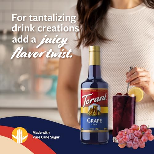 Image of Torani Grape Syrup for Drinks, Flavoring for Iced Tea, Lemonade, Sodas, and Cocktails, Glass Bottle with Pump Included, 25.4 Fl Oz