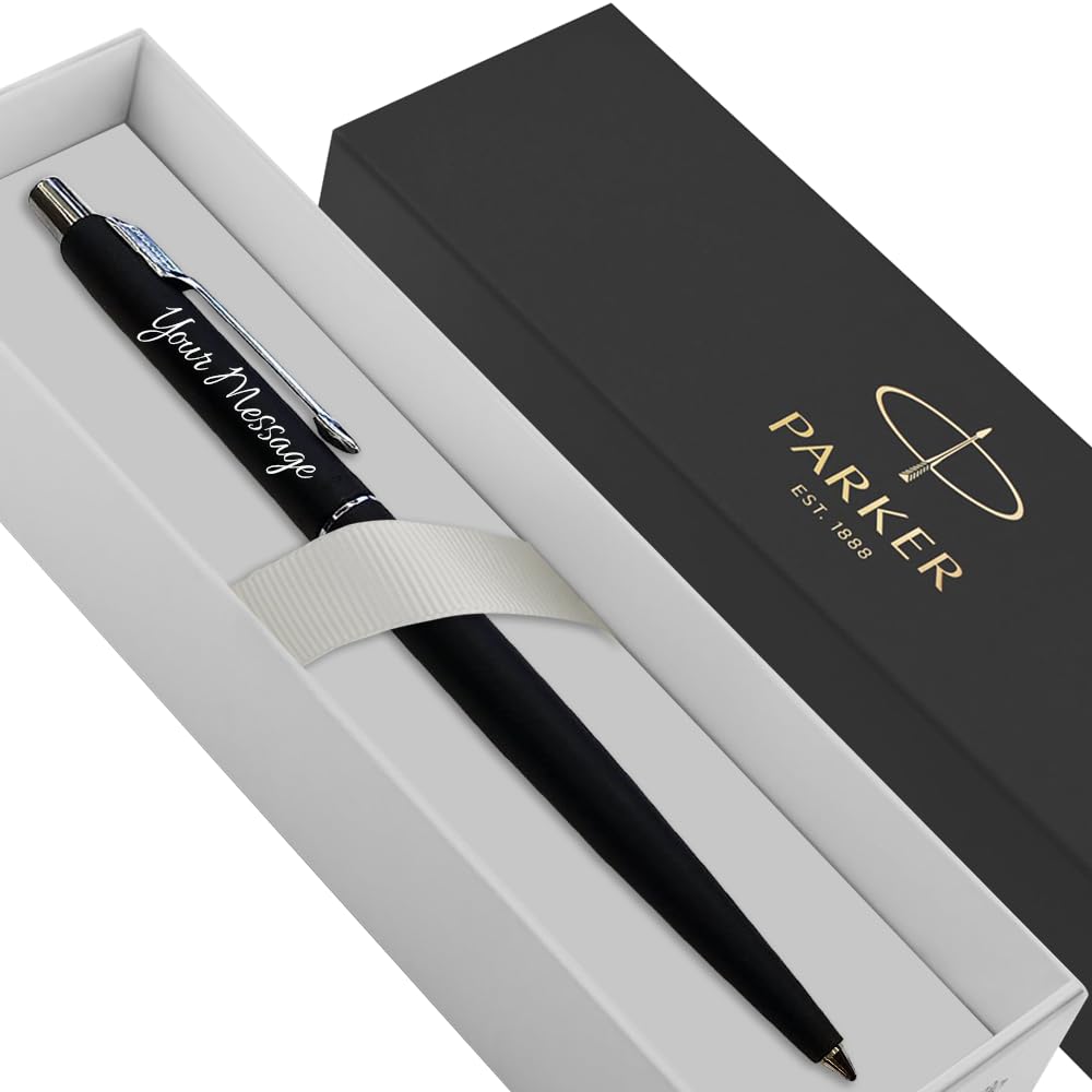 Parker Classic Slimline Ballpoint Personalised Pen In Classy Gift Box Ideal Anniversary Birthday or Fathers Day Gift Perfect Men & Women Engraved Parker Pen With Laser Engraving (Matte Black & Silver)