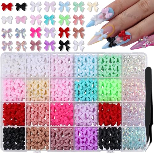 820Pcs Bow Nail Charms, 24 Colors Cute Flatback Resin Bows Charms...