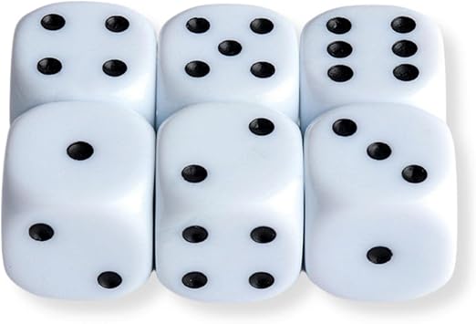 Large 6-Pack Easy to Read Dice, 6-Sided Dice 25mm x 25mm White