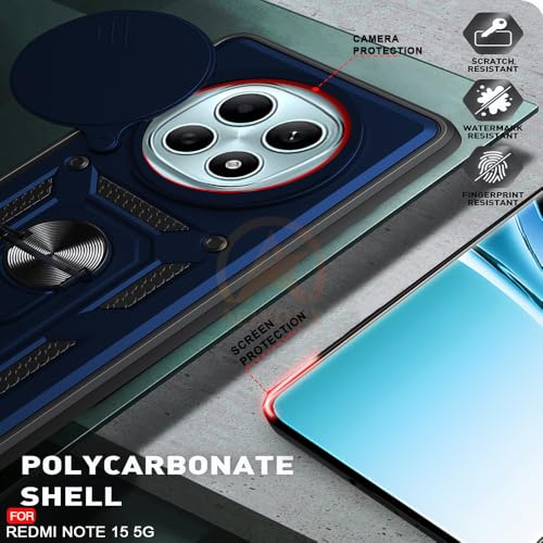 Image of Armor Bumper Back Cover Case for Redmi Note 15 5G / Poco M8 5G Rotating Camera Cover, Ring Holder & Kickstand | Heavy Duty & 360 Degree Protection Back Cover (Blue)