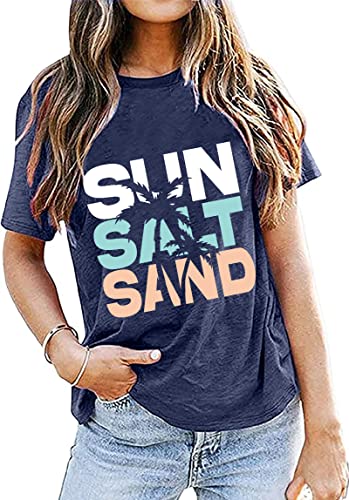 Sun Salt Sand Beach Tshirt for Women Summer Coconut Tree Graphic Casual Short Sleeve Loose Fit Tee Blouses3