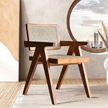 homary Japandi Dining Chairs Rattan Dining Room Chair with Solid Wood Frame Without Upholstery, Walnut 1-Piece