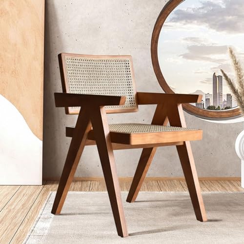 homary Japandi Dining Chairs Rattan Dining Room Chair with Solid Wood Frame (Without Upholstery, Walnut)